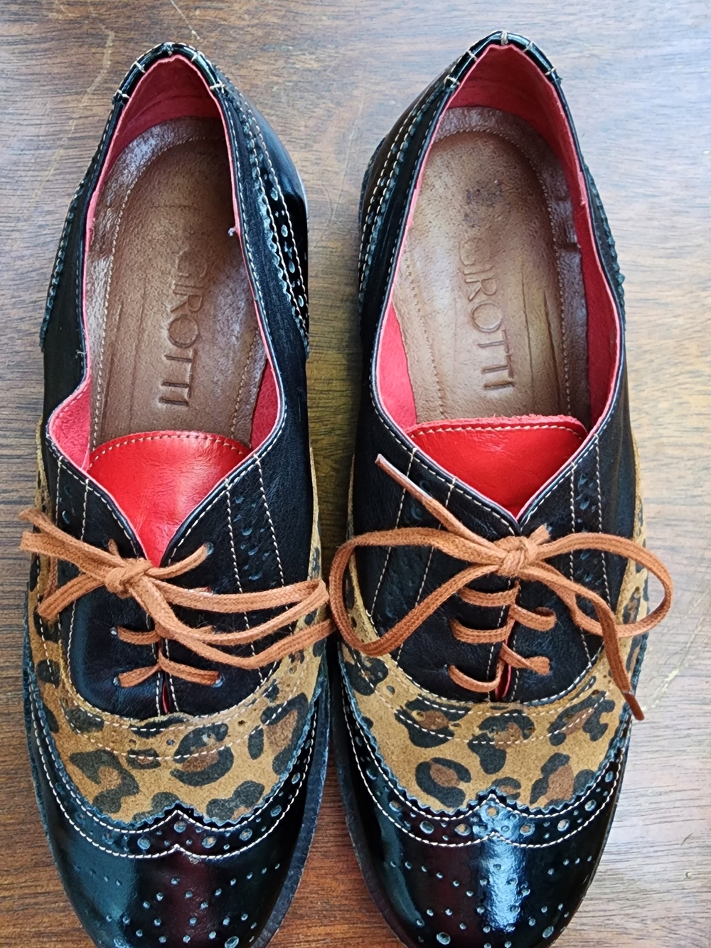 Girotti Custom Leather Oxford Brogues Black Patent Leopard Studded 39 - Picture 6 of 15